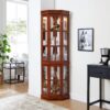 Corner Curio Cabinet With 5 Shelves And Lighting System (E26 Light Bulb Not Included) - Walnut - Image 2