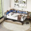 Corner Bed Frame Twin Size With Bookcase And 2 Underbed Storage Drawers, Modern Twin Bed With LED Light And Charging Station, Modern Daybed Reversible Left Or Right - Gray - Image 5
