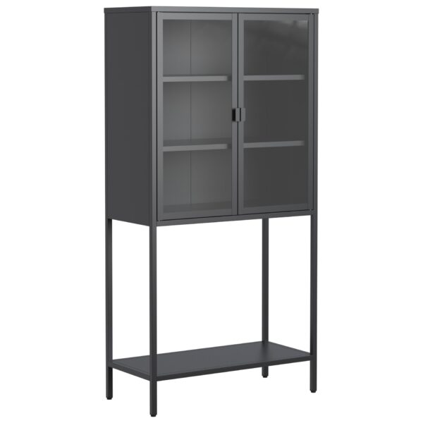 Heavy Duty Metal Storage Cabinet, Sideboards & Buffet, Display Storage Cabinet With Glass Doors And 2 Adjustable Shelves, Tall Bookcase Modern Bookshelf Cabinet For Home Office, Living Room - Black