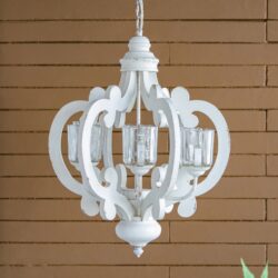 Farmhouse Chandelier, 6 Light Wood Chandelier Pendant Light Fixture With Adjustable Chain For Dining Room Living Room Entryway, Bulb Not Included - Cream