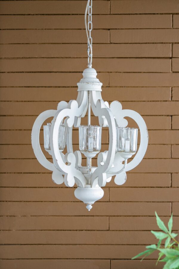 Farmhouse Chandelier, 6 Light Wood Chandelier Pendant Light Fixture With Adjustable Chain For Dining Room Living Room Entryway, Bulb Not Included - Cream