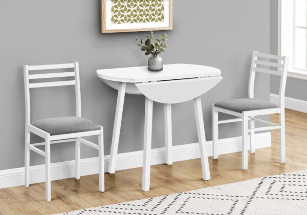 3 Pieces Dining Table Set, Small, Drop Leaf, Contemporary & Modern - White