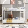 Full Over Full Metal Bunk Bed, Low Bunk Bed With Ladder - White - Image 4