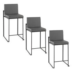 Fuji - Contemporary High Back Counter Stool (Set of 3) - Black / Gray