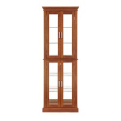 Curio Cabinet Lighted Curio Diapaly Cabinet With Adjustable Shelves And Mirrored Back Panel, Tempered Glass Doors (6 Tier), (E26 Light Bulb Not Included) - Walnut