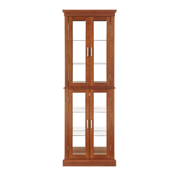 Curio Cabinet Lighted Curio Diapaly Cabinet With Adjustable Shelves And Mirrored Back Panel, Tempered Glass Doors (6 Tier), (E26 Light Bulb Not Included) - Walnut