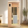Low Emf Front Door With Heating Panel 1 People Hemlock Far Infrared Indoor Sauna Room - Natural - Image 4