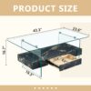 Modern 2 Tier Coffee Table Clear Tempered Glass Top With Marble Texture & Multifunctional Storage Design - Black / Transparent - Image 3