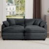 Contemporary Corduroy 2 Seater Sofa With Ottoman Ideal For Small Spaces - Gray - Image 12