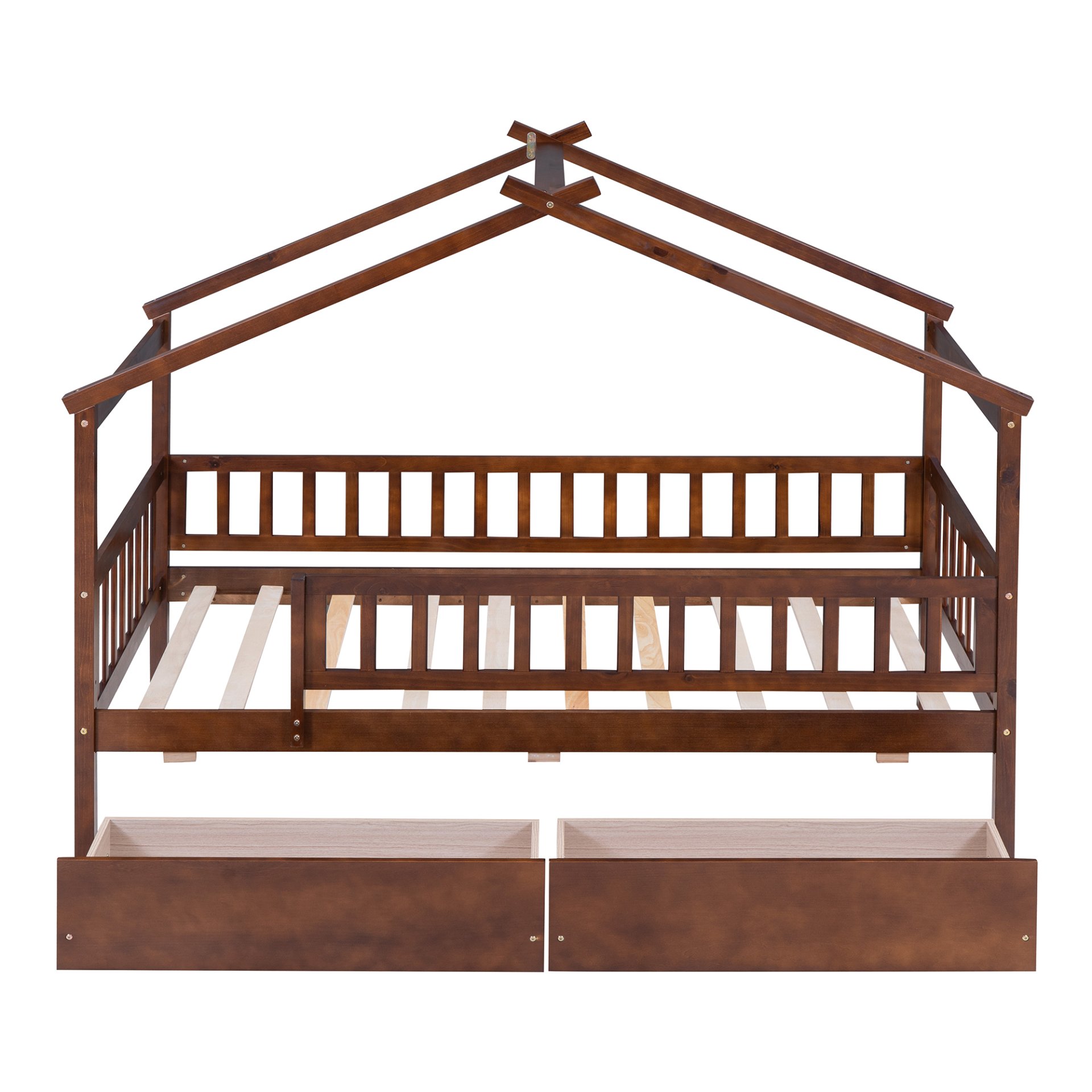 Twin Size House Bed With 2 Drawers - Walnut - Image 10