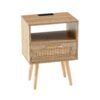 15.75" Rattan End Table With Power Outlet & USB Ports, Modern Nightstand With Drawer And Solid Wood Legs, Side Table For Living Room, Bedroom - Natural - Image 8