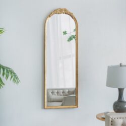 Wood Floor Mirror, Full Body Mirror Dressing Make Up Mirror For Bathroom Bedroom Living Room - Gold