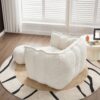Soft Chenille Bean Bag Chair With High Resilient Foam For Living Room And Bedroom Comfortable Square Lazy Sofa With Footstool - Beige - Image 6