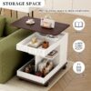 Adjustable End Table With Wheels, Modern Multifunctional Sofa Side Table With Lift Top, 360°Rotating Top And Storage Space For Living Room, Small Space - Brown / White - Image 8