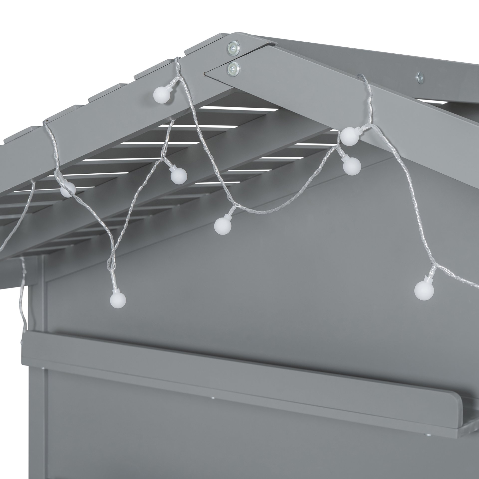 Twin Size House Bed With Shelves, Window And Sparkling Light Strip On The Roof - Gray - Image 17