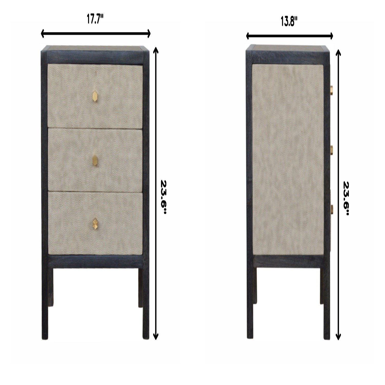 Faux Leather Nightstand, 3 Drawer - Black - Image 3