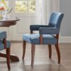 Arm Dining Chair With Brass Nail Head Detailing - Blue - Image 5