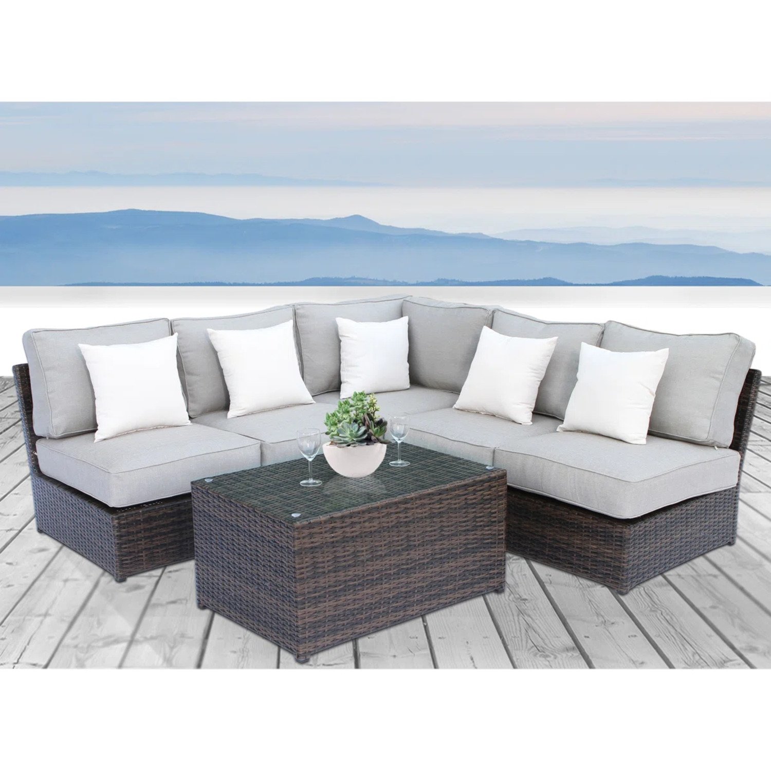 Handcrafted 4 Person Outdoor Seating Group With Plush Cushions - Espresso - Image 2