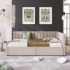 Twin Size Upholstered Daybed With 2 Storage Drawers, Sofa Bed Frame No Box Spring Needed - Beige - Image 10