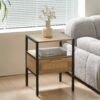 Rattan End Table With Drawer, Modern Nightstand, Metal Legs, Side Table For Living Room, Bedroom - Natural - Image 2