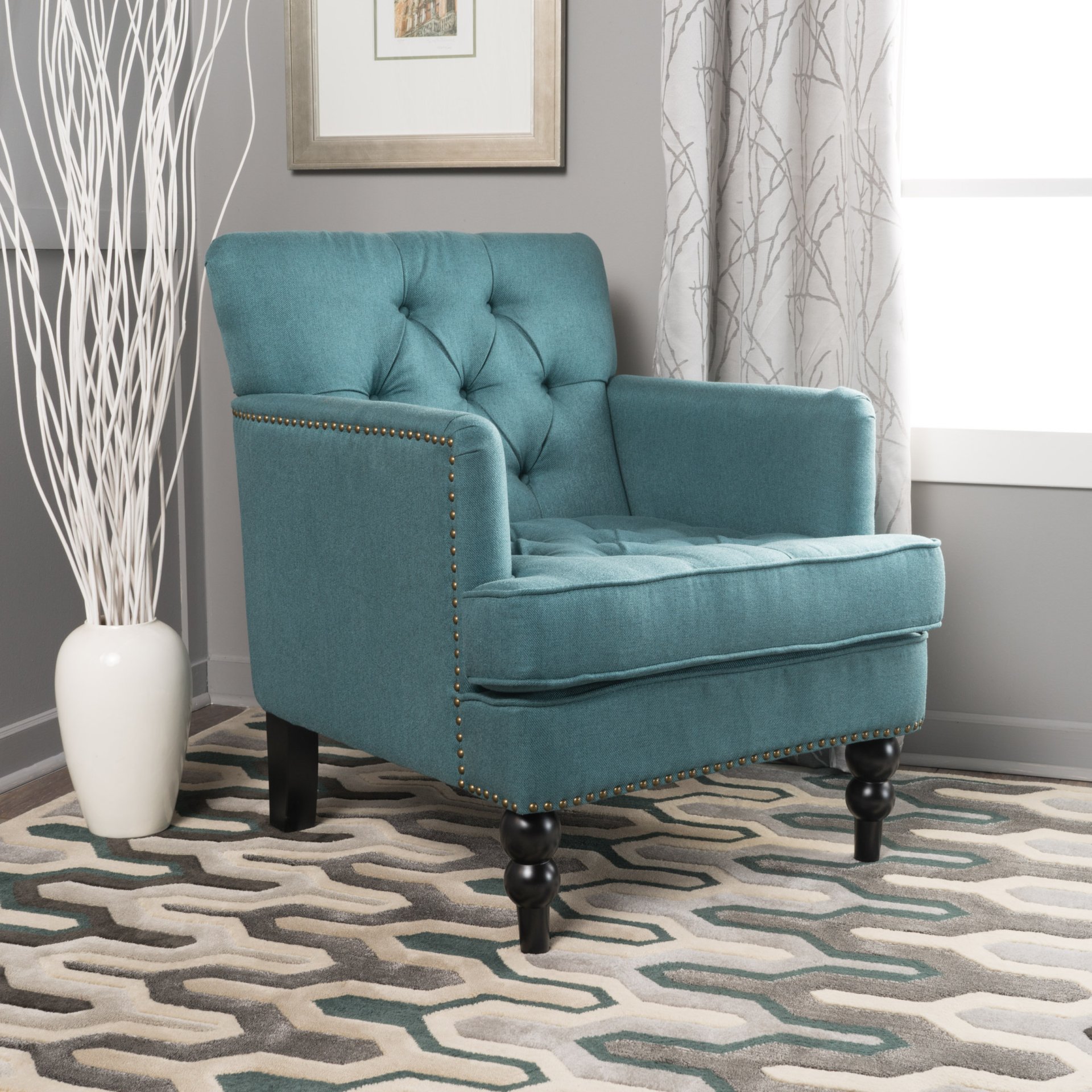 Harrison - Tufted Club Chair With Plush Cushion And Studded Trim - Dark Teal - Image 2