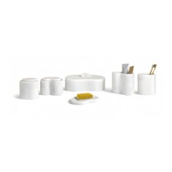 Elegant Marble Bathroom Accessories Set, Genuine Stone, 6 Piece Collection - White / Natural
