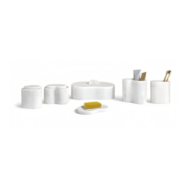 Elegant Marble Bathroom Accessories Set, Genuine Stone, 6 Piece Collection - White / Natural