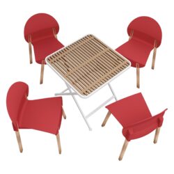 4 Piece Set Of Single Chairs With A Folding Square Table - Crimson Red / Khaki / White