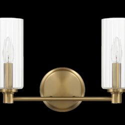 Regal - Double Light Vanity With Clear Ribbed Satin - Antique Brass / Clear