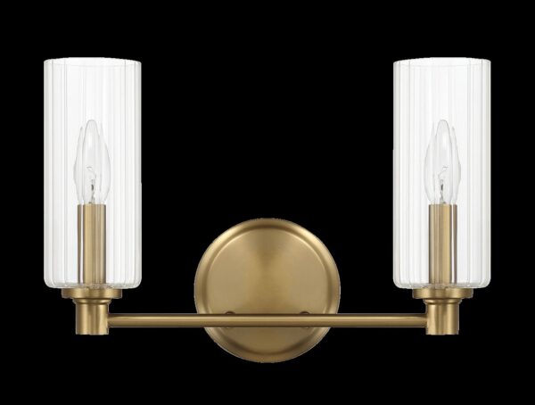 Regal - Double Light Vanity With Clear Ribbed Satin - Antique Brass / Clear
