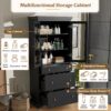 Freestanding Tall Bathroom Cabinet With Adjustable Shelves, Drawers, Soft Close Glass Doors - Black - Image 7
