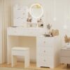 Fashion Vanity Desk With Mirror And Lights For Makeup And Cushioned Chair, Adjustable 3 Color Lighting - White - Image 5