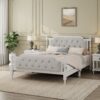 Full Size Traditional Style Solid Bed Frame With Upholstered Tufted Headboard, No Box Spring Needed - Antique White - Image 9