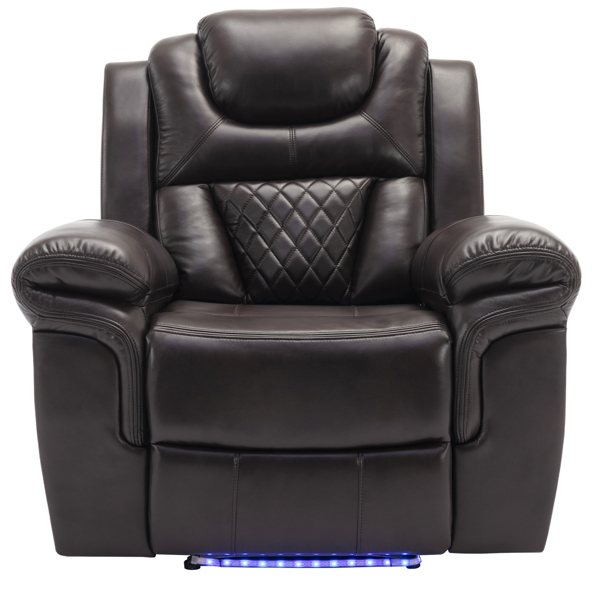 3 Pieces Recliner Sofa Sets Home Theater Seating Manual Recliner Chair With Center Console And Led Light Strip For Living Room - Brown - Image 22