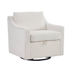 Teddy Fabric 360° Swivel Accent Chair With Upholstered Back Pillow And Rivet Armrests - Ivory