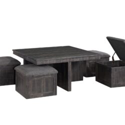 Moseberg - Oak Coffee Table With Storage Stools (Set of 5) - Gray