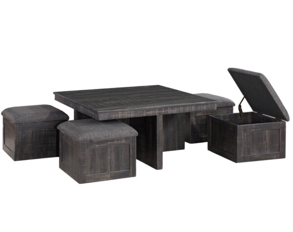 Moseberg - Oak Coffee Table With Storage Stools (Set of 5) - Gray