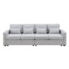 4 Seater Modern Linen Sofa With Armrest Pockets And 4 Pillows, Minimalist Style Couch - Light Gray - Image 2