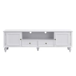 Modern TV Stand For TVs Up To 80", Entertainment Center With Open Compartment, TV Storage Cabinet With 2 Drawers, 2 Cabinets And 5 Solid Legs For Living Room - White