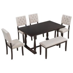 6 Piece Dining Table And Chair Set With Special-Shaped Legs And Foam-Covered Seat Backs&Cushions For Dining Room - Espresso