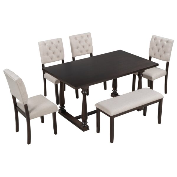 6 Piece Dining Table And Chair Set With Special-Shaped Legs And Foam-Covered Seat Backs&Cushions For Dining Room - Espresso