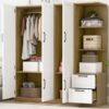 3 Door Storage Wardrobe For Dedroom With Shelves And 2 Drawers, Side Storage Shelves - White - Image 14