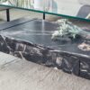 Modern 2 Tier Coffee Table Clear Tempered Glass Top With Marble Texture & Multifunctional Storage Design - Black / Transparent - Image 8