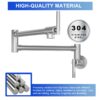 Wall Mount Pot Filler Faucet Folding Stretchable Kitchen Sink Faucet With 2 Handles - Brushed Nickel - Image 8
