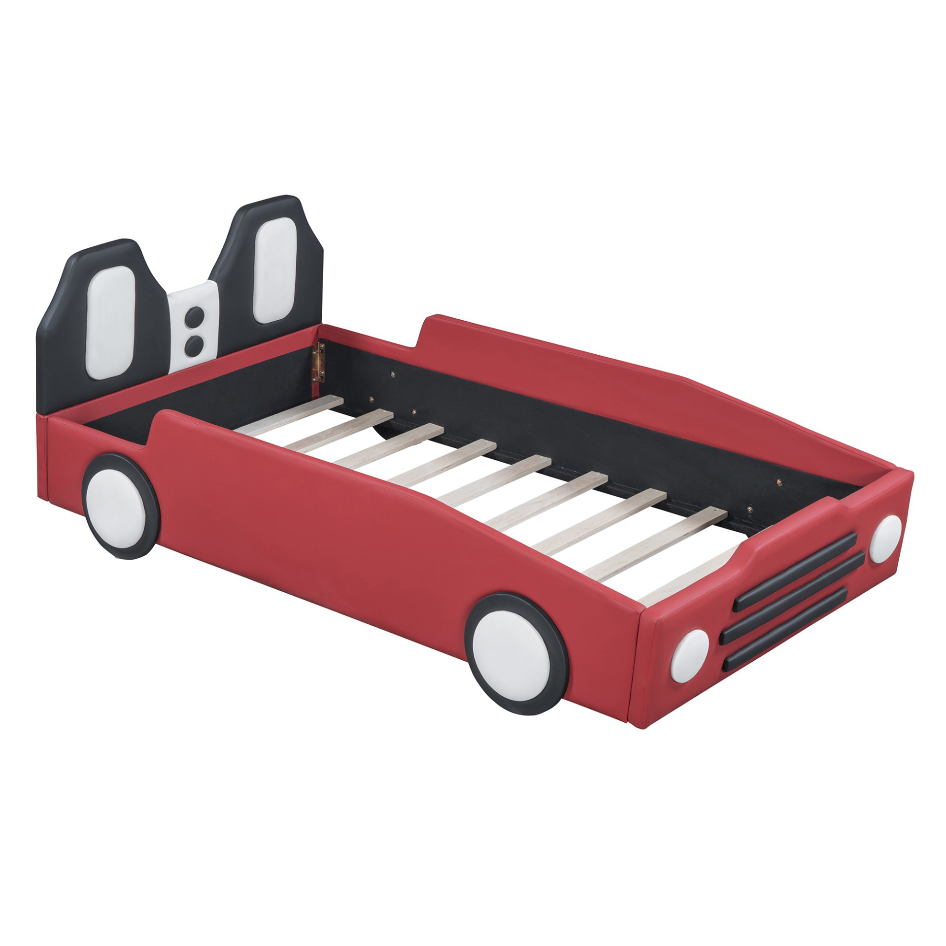 Twin Size Race Car Shaped, Platform Bed & Wheels - Red - Image 10