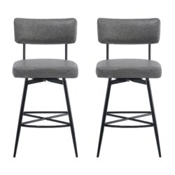 Retro Swivel Counter Stools (Set of 2) Counter Stools With Iron Frame, Sponge Cushion, Footrest, Suitable For Kitchen - Gray