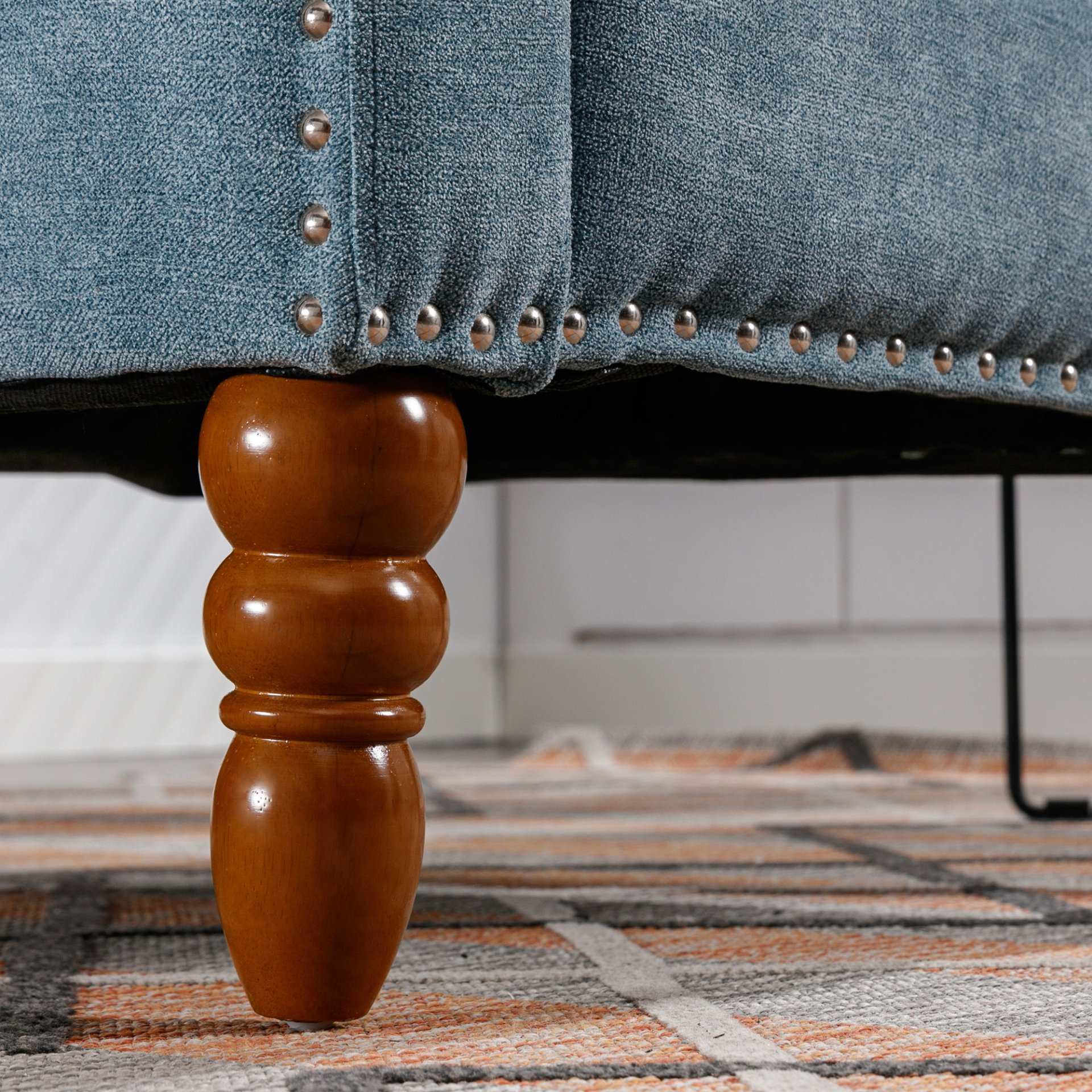 Accent Chair, Living Room Chair, Footrest Chair Set With Vintage Brass Studs, Button Tufted Upholstered Armchair For Living Room, Comfy Reading Chair For Bedroom, Reception Room - Blue - Image 7