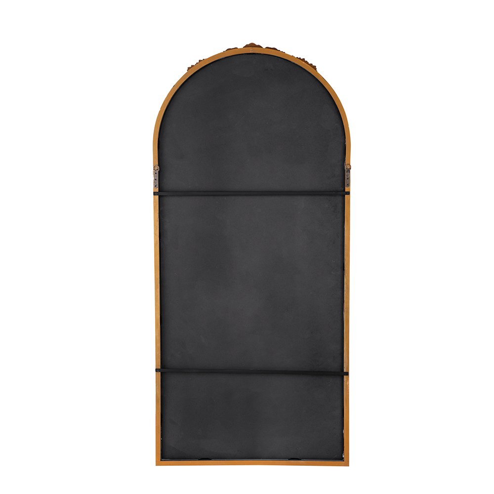 Hand Carved Rose Antique Mirror Frame, Large Arch Mirror Wall Decor For Living Room, Bathroom, Entryway - Brown - Image 10