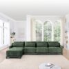 Stylish Four Seater Sofa With Movable Ottoman Ergonomic Design Wooden Base - Green - Image 20