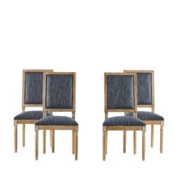 Vintage Inspired (Set of 4) French Country Dining Chairs With Elegant Cane Backrest & Upholstered Seats Rustic Weathered Frame - Blue Gray